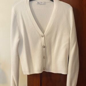 Zara Women's Cream Cardigan Sweater